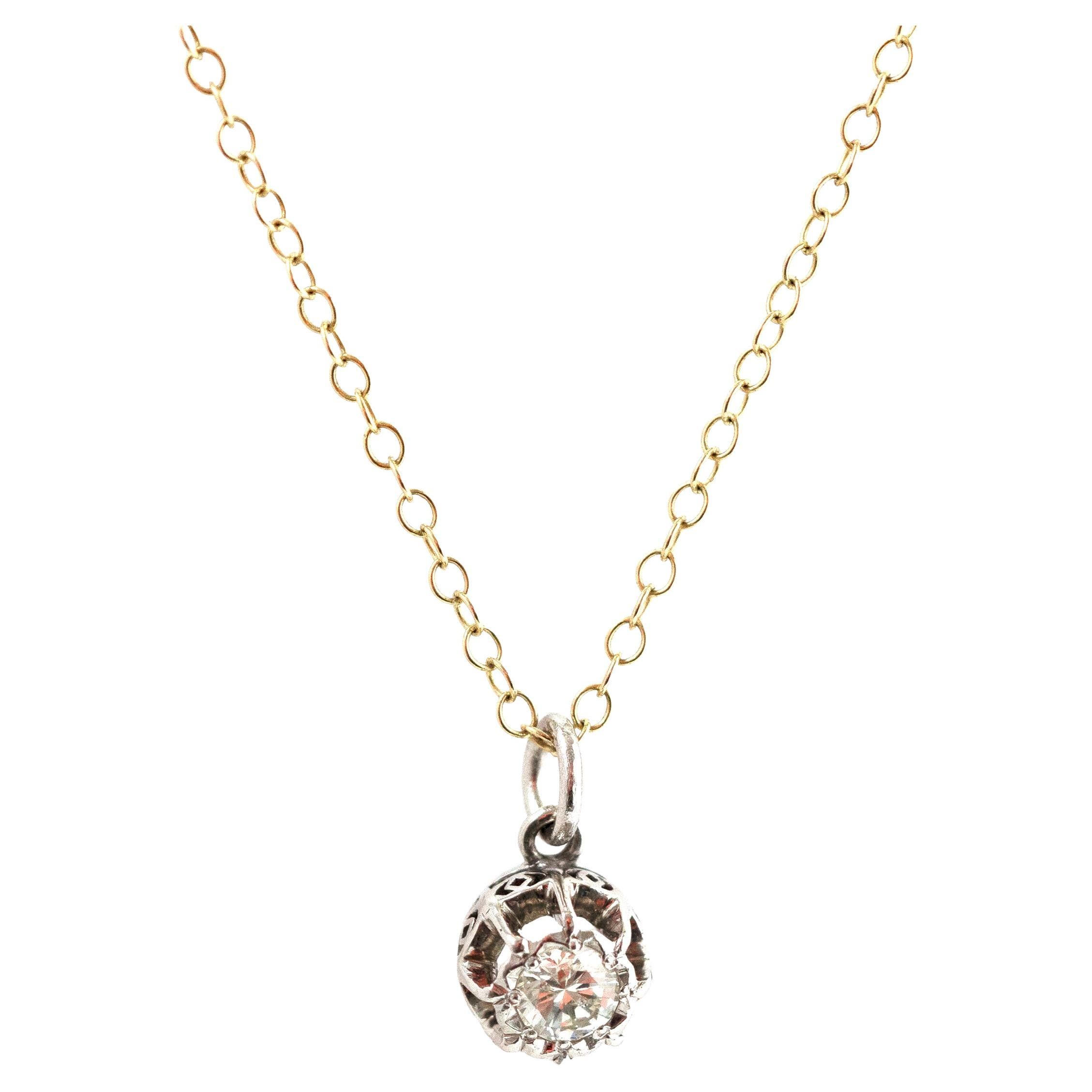 Collier pendentif vintage des années 1970 en or 18 carats avec diamants 0,36 carat