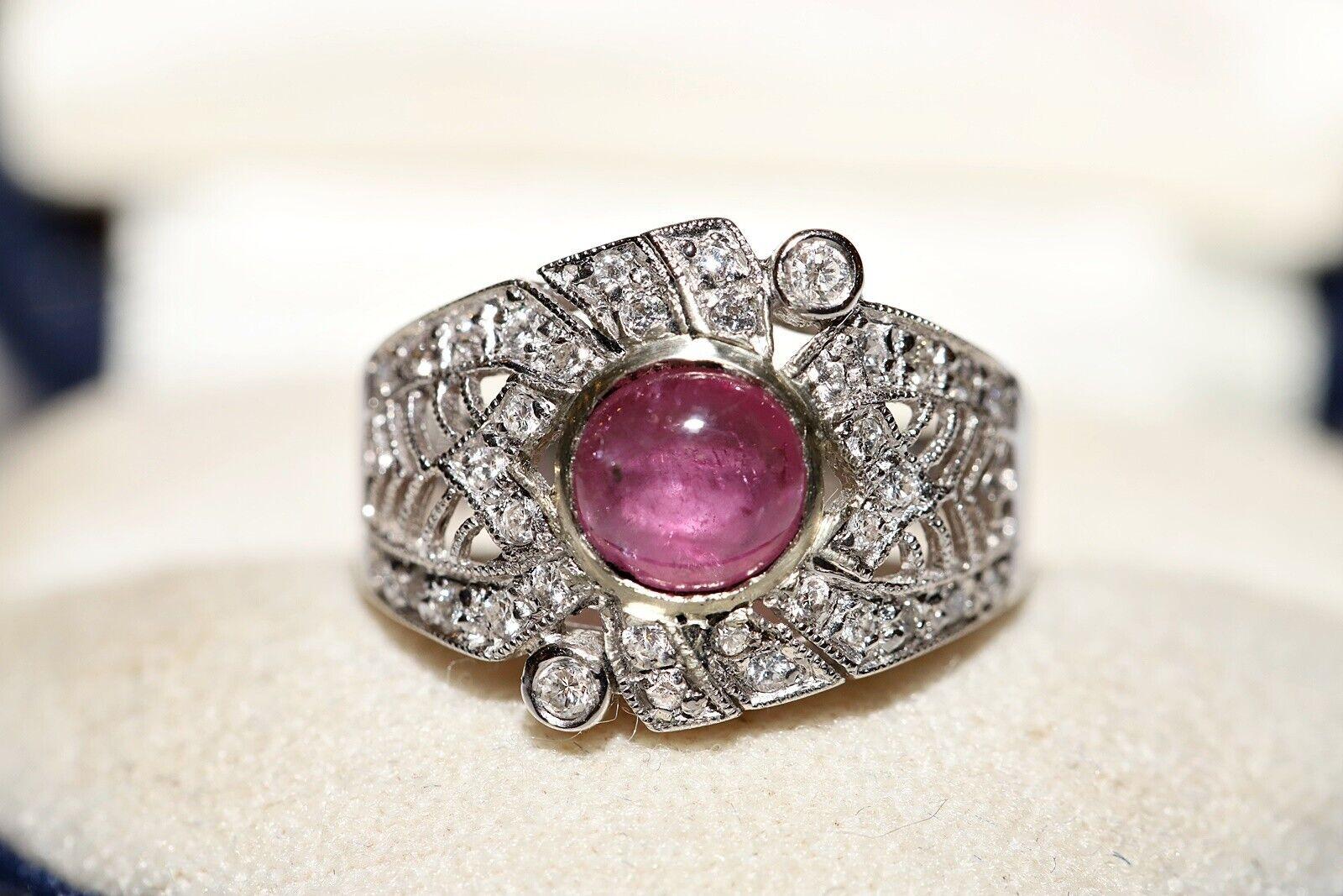 Dekorierter Vintage-Ring aus 18 Karat Gold mit natürlichem Diamant und Cabochon-Rubin, 1970er Jahre im Angebot 5