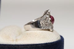 Vintage 1970s 18k Gold Natural Diamond And Cabochon Ruby Decorated Ring