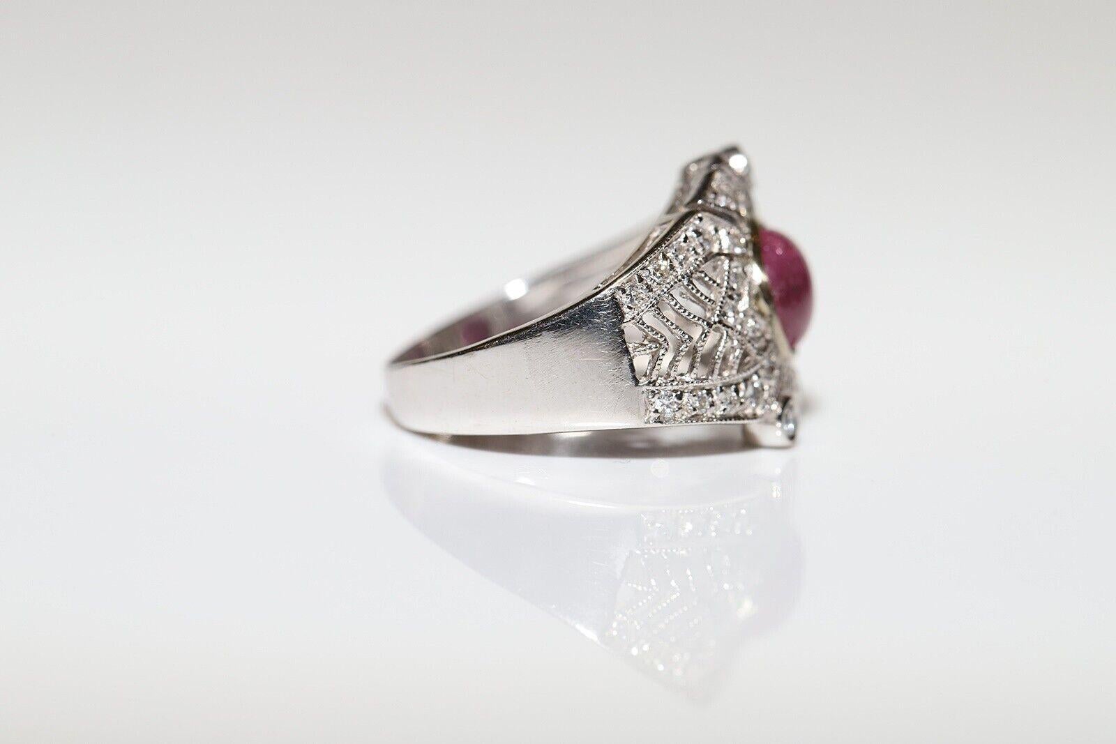 Dekorierter Vintage-Ring aus 18 Karat Gold mit natürlichem Diamant und Cabochon-Rubin, 1970er Jahre im Zustand „Gut“ im Angebot in Fatih/İstanbul, 34