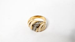 Vintage 1970s 18k Gold Plated & Crystal Striped Dome Ring