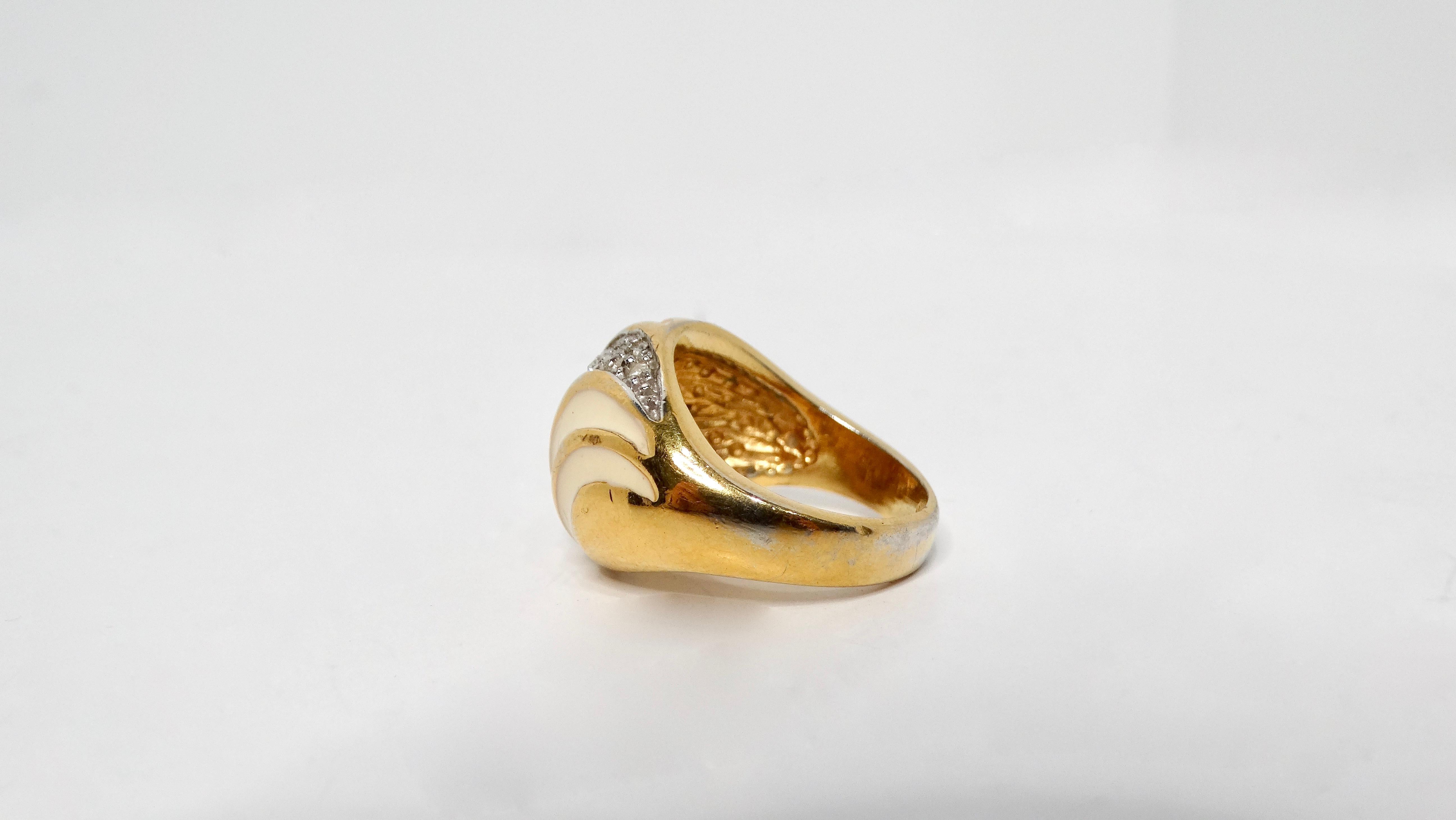 Vintage 1970s 18k Gold Plated & Crystal Striped Dome Ring In Good Condition For Sale In Scottsdale, AZ