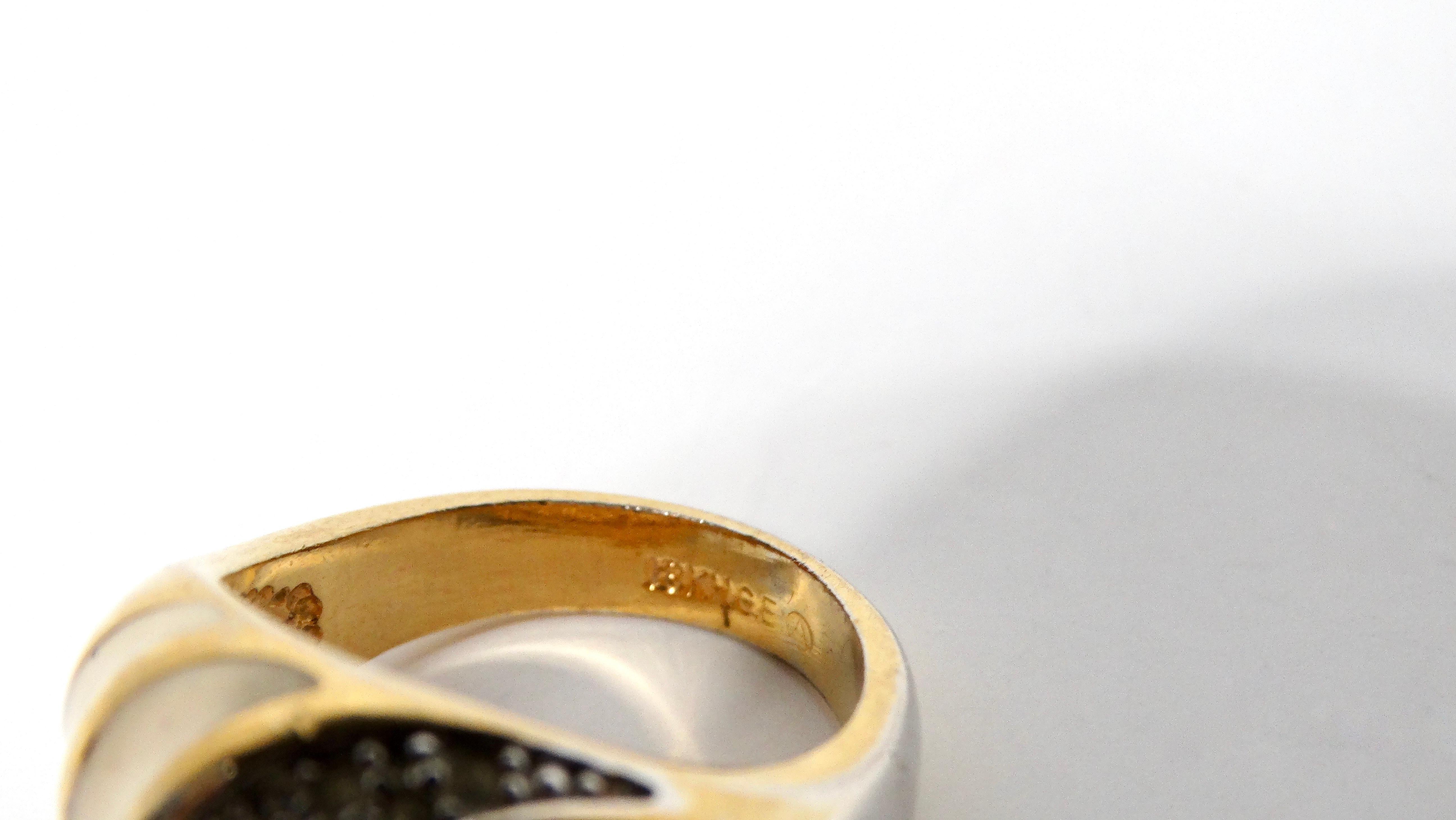 Vintage 1970s 18k Gold Plated & Crystal Striped Dome Ring For Sale 2
