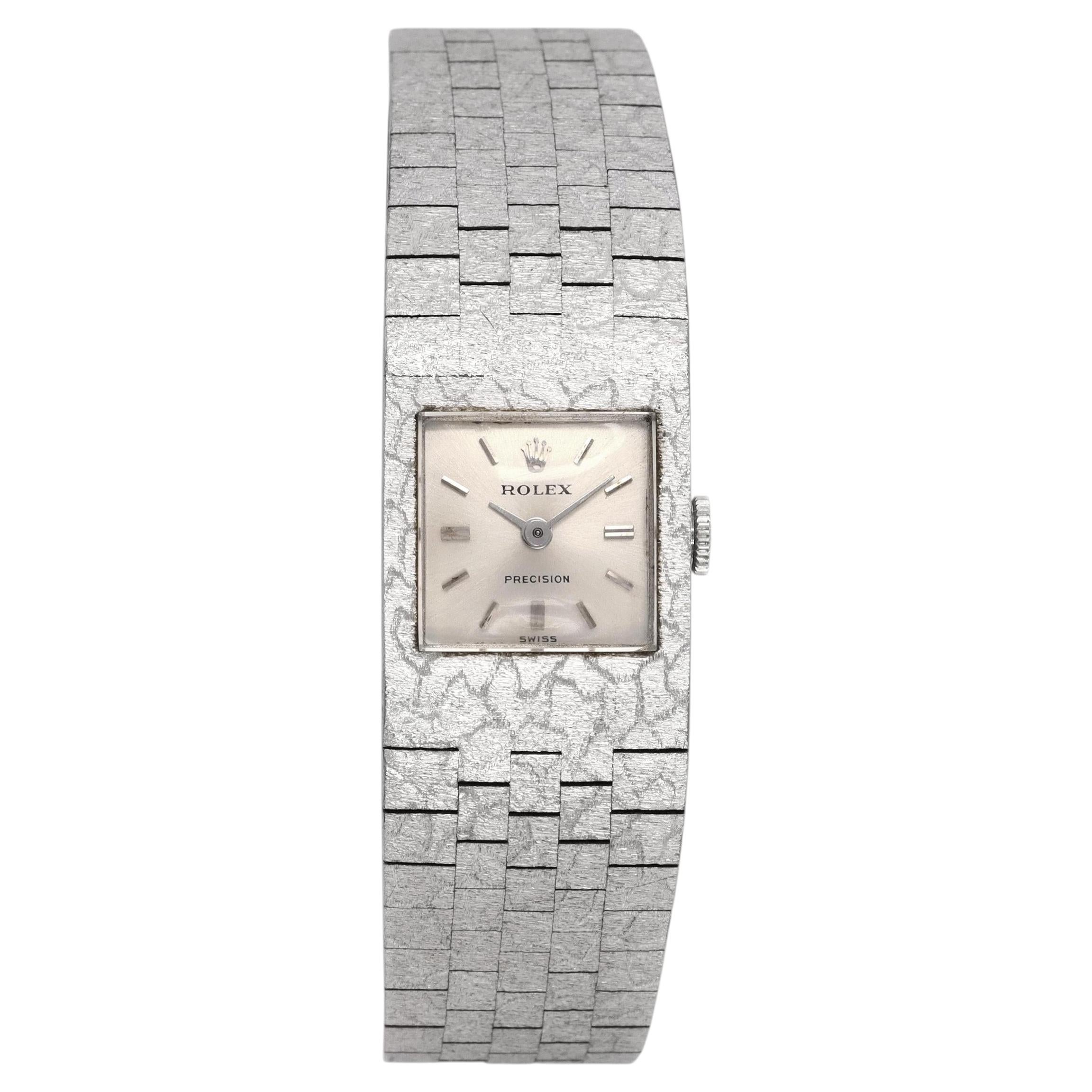 Vintage 1970s 18k White Gold Rolex Precision Women's Dress Watch Ref. 2159