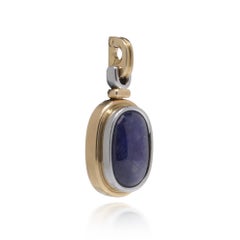 Vintage 1970s 18KT Gold Pendant with 22ct Blue Cabochon Sapphire