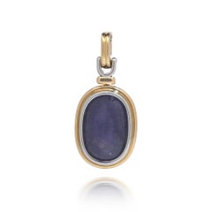 Vintage 1970s 18KT Gold Pendant with 22ct Blue Cabochon Sapphire