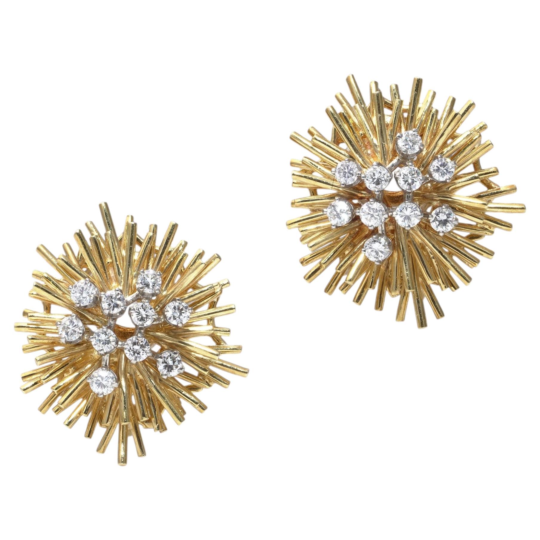 Vintage 1970s 18KT Gold Diamond Clip-On Earrings, 1.40ct VVS Clarity