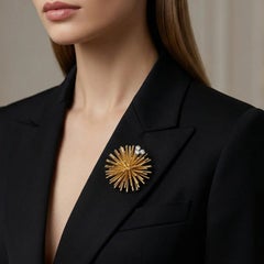 Vintage 1970s 18KT Gold Diamond Starburst Brooch, 0.45ct, VVS Clarity