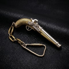 Vintage 1970 Or 18KT Pendentif Pistolet à silex Porte-clés