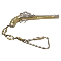 Vintage 1970 Or 18KT Pendentif Pistolet à silex Porte-clés