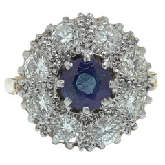 Vintage 1970s 18KT Gold Sapphire and Diamond Cluster Ring