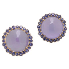 Vintage 1970 Boucles d
oreilles clips en or 18KT saphir et chrysobéryl