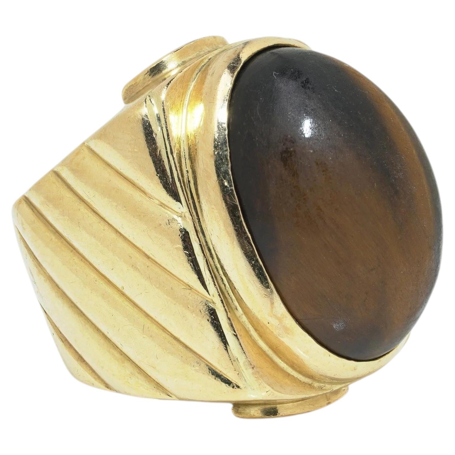 Vintage 1970s 18KT Gold Tiger’s Eye Ring For Sale