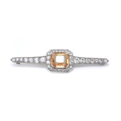 Vintage 1970s 18KT White Gold Topaz and Diamond Bar Brooch
