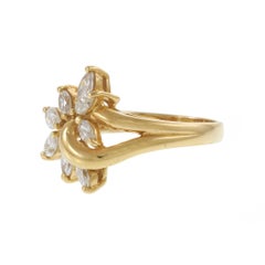 Vintage 1970s 18KT Yellow Gold 1.00CT-TW Marquise Diamond Cluster Ring