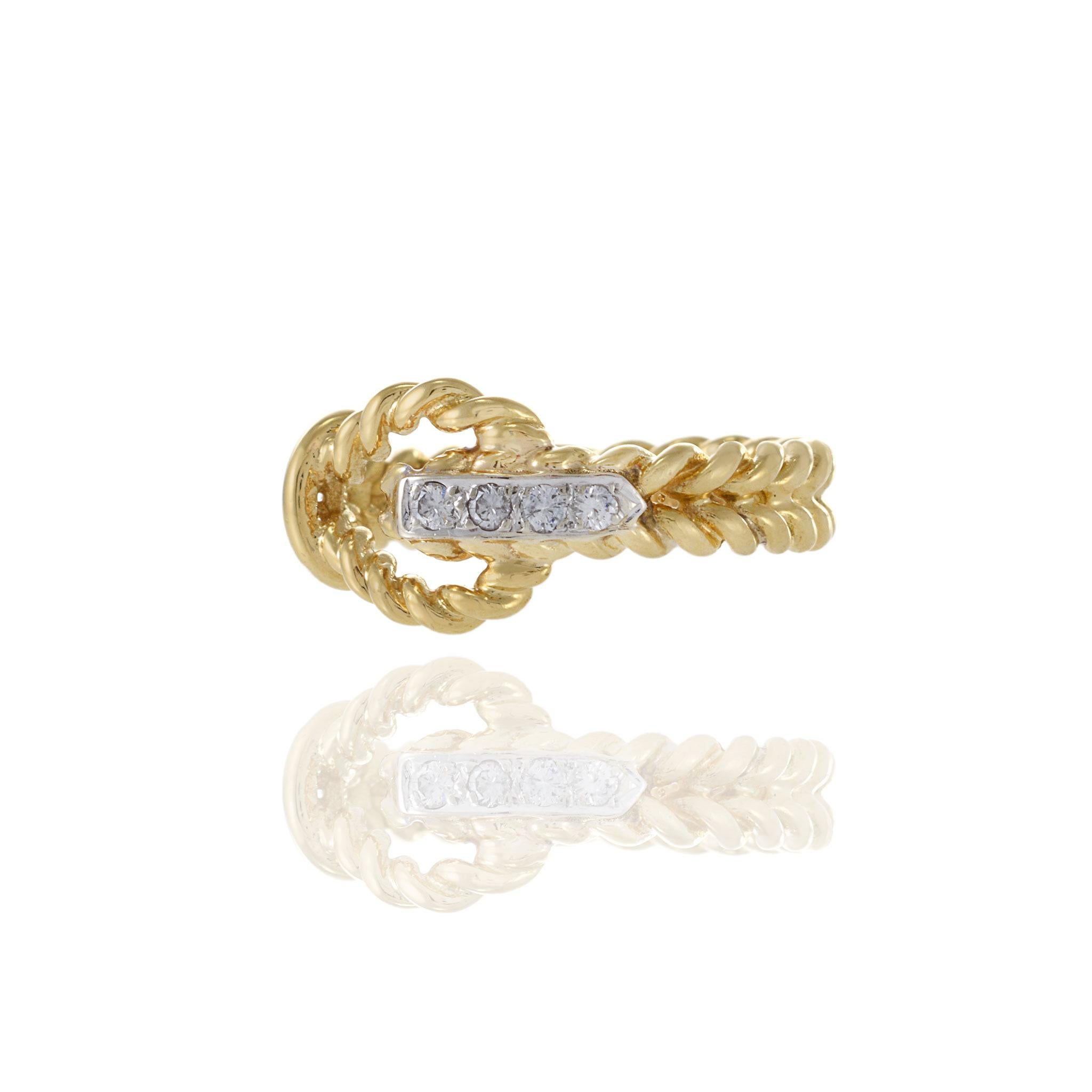 Vintage 1970s 18KT Yellow Gold Diamond Rope Ring In Excellent Condition For Sale In New York, NY