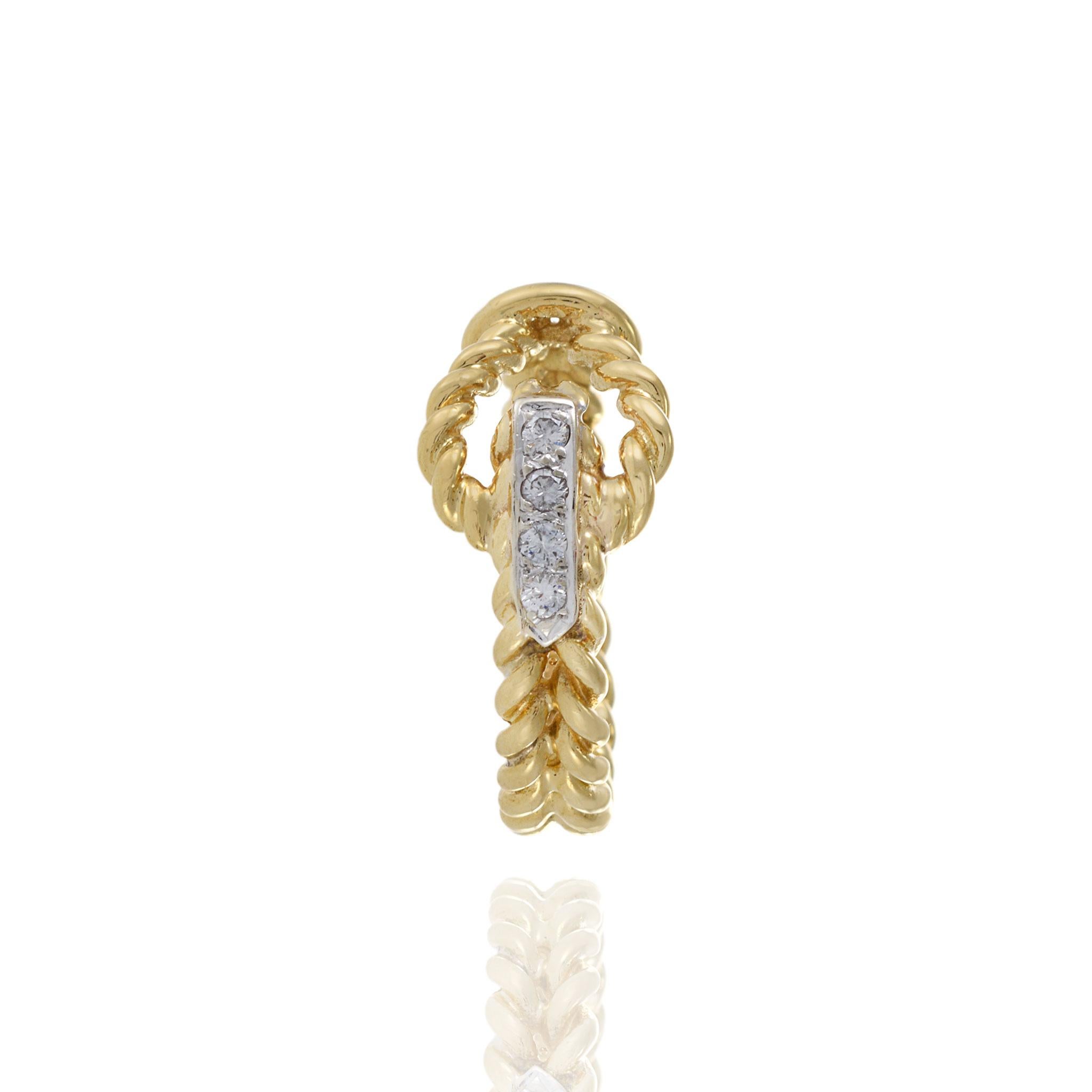 Women's or Men's Vintage 1970s 18KT Yellow Gold Diamond Rope Ring For Sale