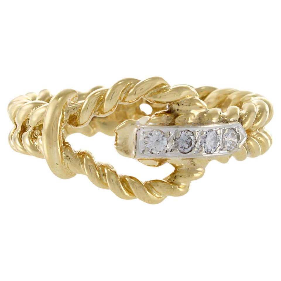 Effy D'Oro Round Diamond and Rope Design Wide Band Ring in 14 Karat ...