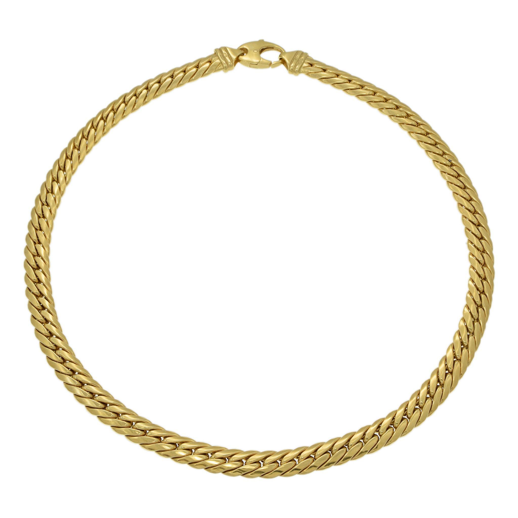 Circa 1970

This chain necklace is expertly crafted in 18k yellow gold. The necklace features a sleek, woven design with a polished finish.

The clasp is a secure lobster style.

Total weight is 60.0 grams.
The necklace measures 20.0 inches in