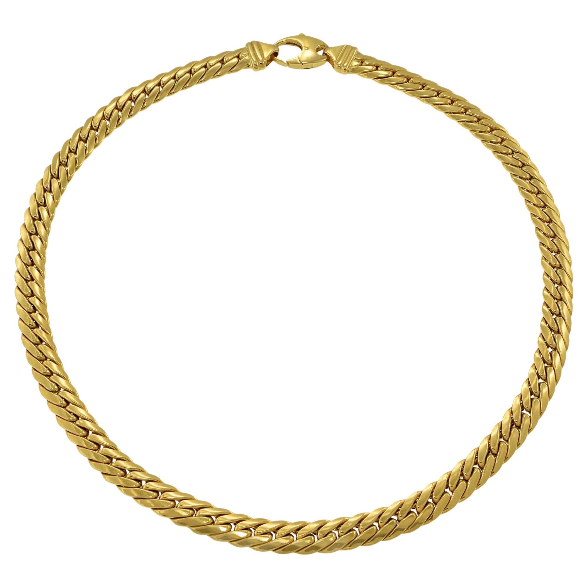 Vintage 1970's 18KT Yellow Gold Flat Curved Cuban Link 20" Chain For Sale
