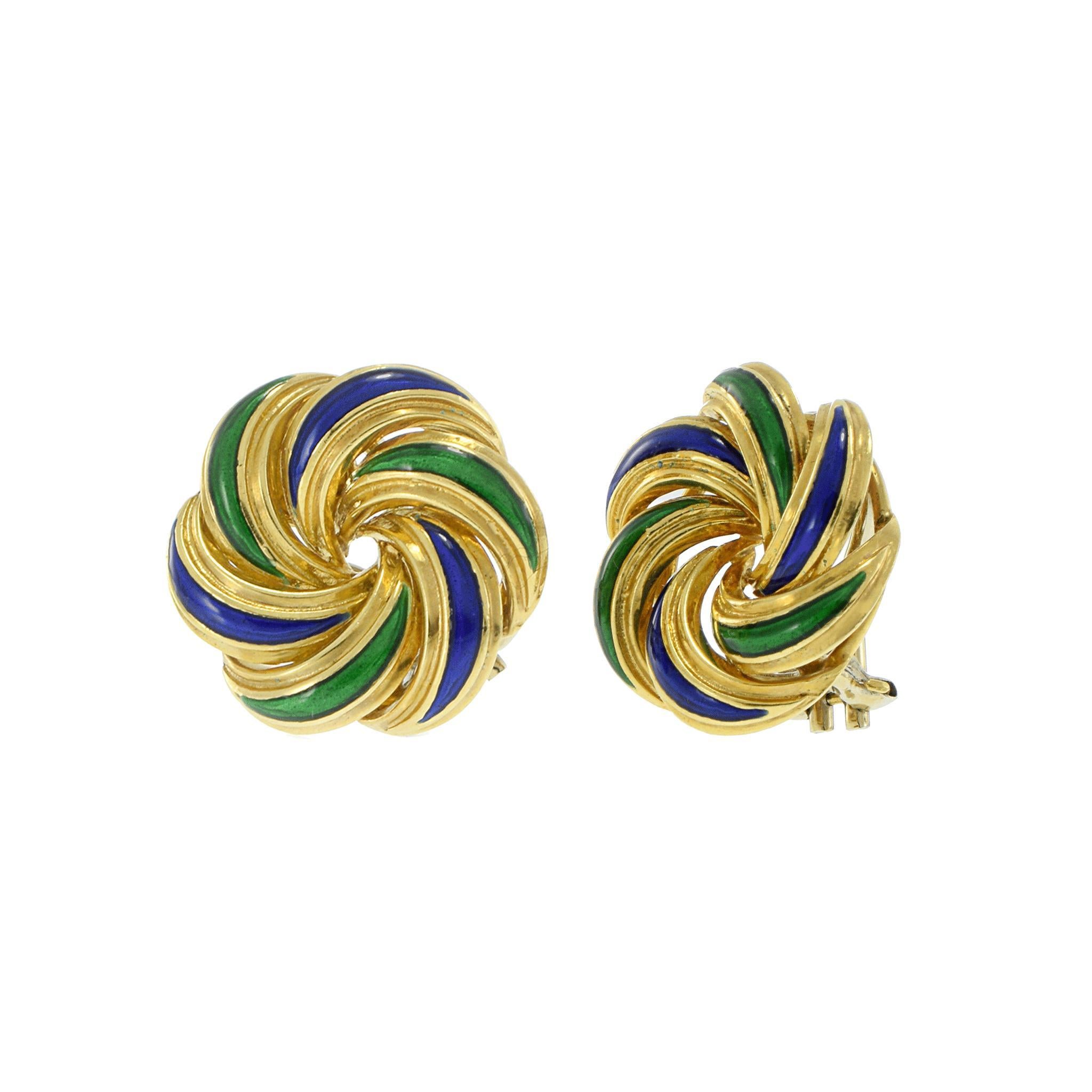 Pendientes vintage de oro amarillo de 18 quilates con esmalte italiano de los años 70 en Bueno estado para la venta en New York, NY