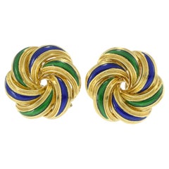 Vintage 1970's 18kt Yellow Gold Italian Enamel Earrings