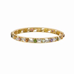 Vintage 1970's 18KT Yellow Gold Multi-Color Gemstone and Diamond Bracelet