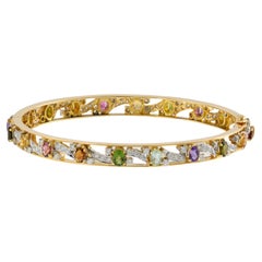 Vintage 1970's 18KT Yellow Gold Multi-Color Gemstone and Diamond Bracelet