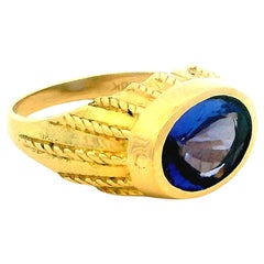 Vintage 1970er-1980er Jahre 18K Gelbgold Ring mit 4 Karat Tansanit