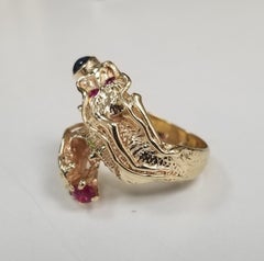 Vintage 1970's  2 Headed "Dragon" Ring with gemstones in Its Mouth