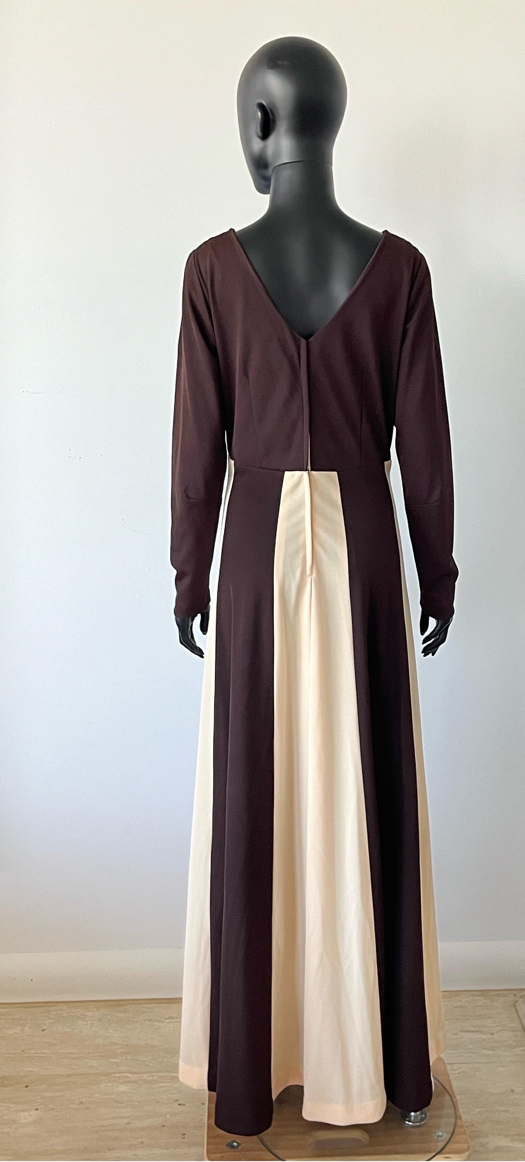 Black VINTAGE 1970S 2 TONE Panelled Maxi Dress For Sale