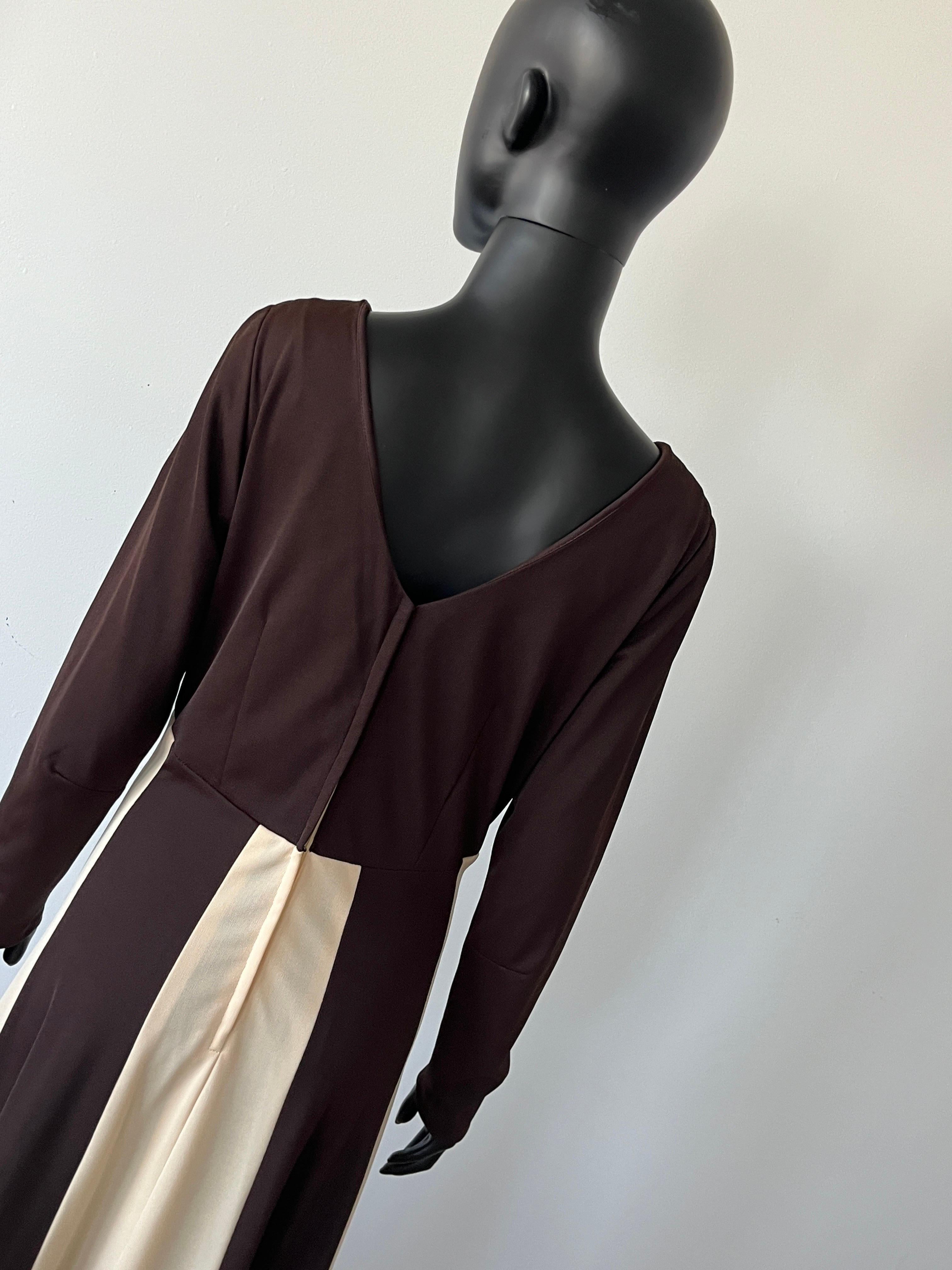 VINTAGE 1970S 2 TONE Panelled Maxi Dress In Good Condition For Sale In COLLINGWOOD, AU
