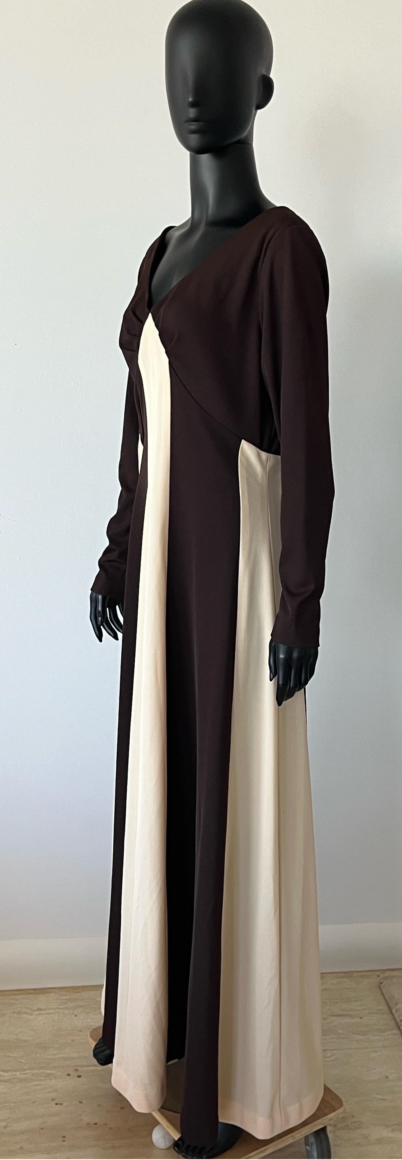 VINTAGE 1970S 2 TONE Panelled Maxi Dress For Sale 1