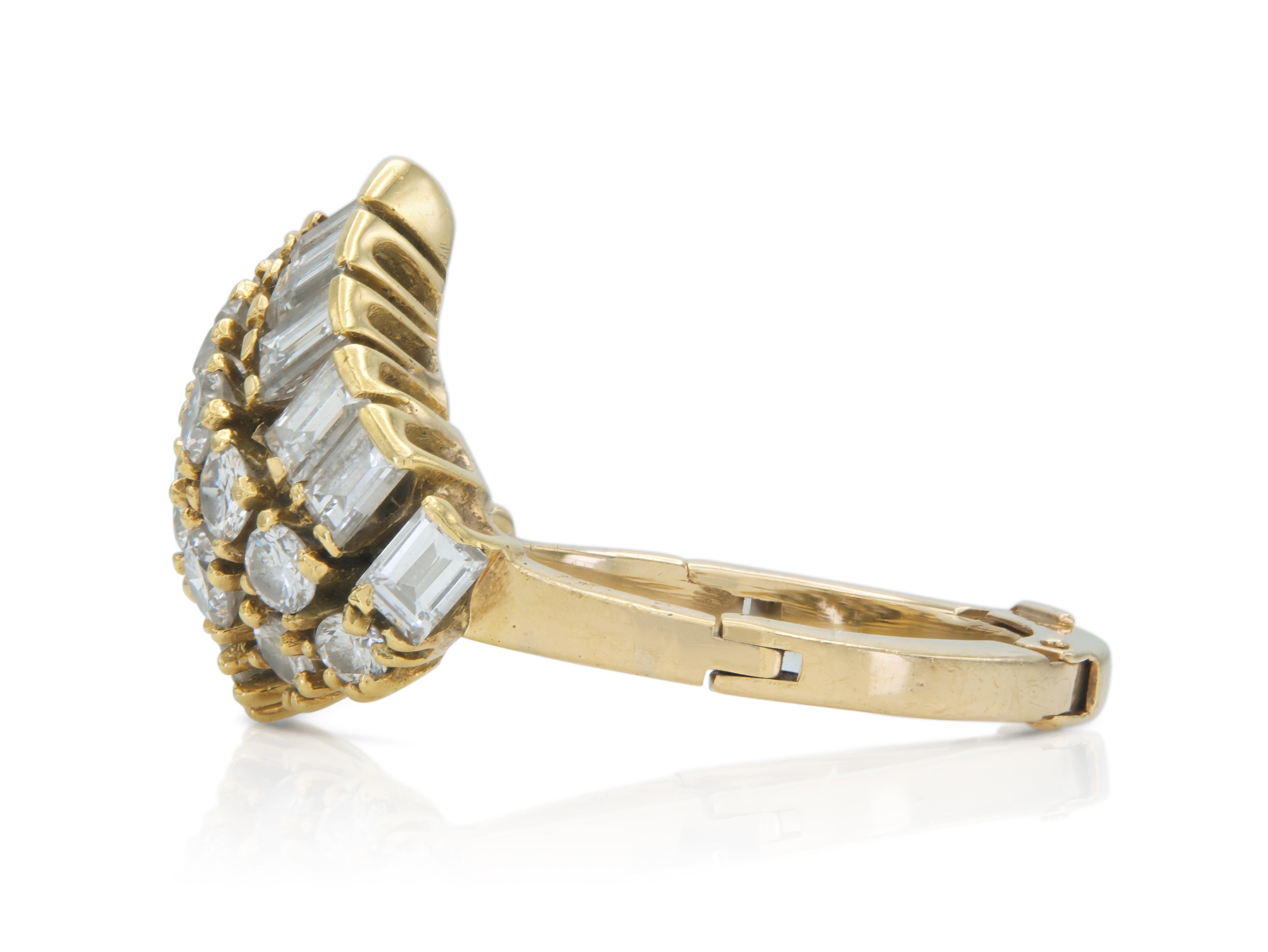 Taglio misto Anello vintage anni '70 con diamanti taglio baguette e tondo da 2,10 carati in vendita
