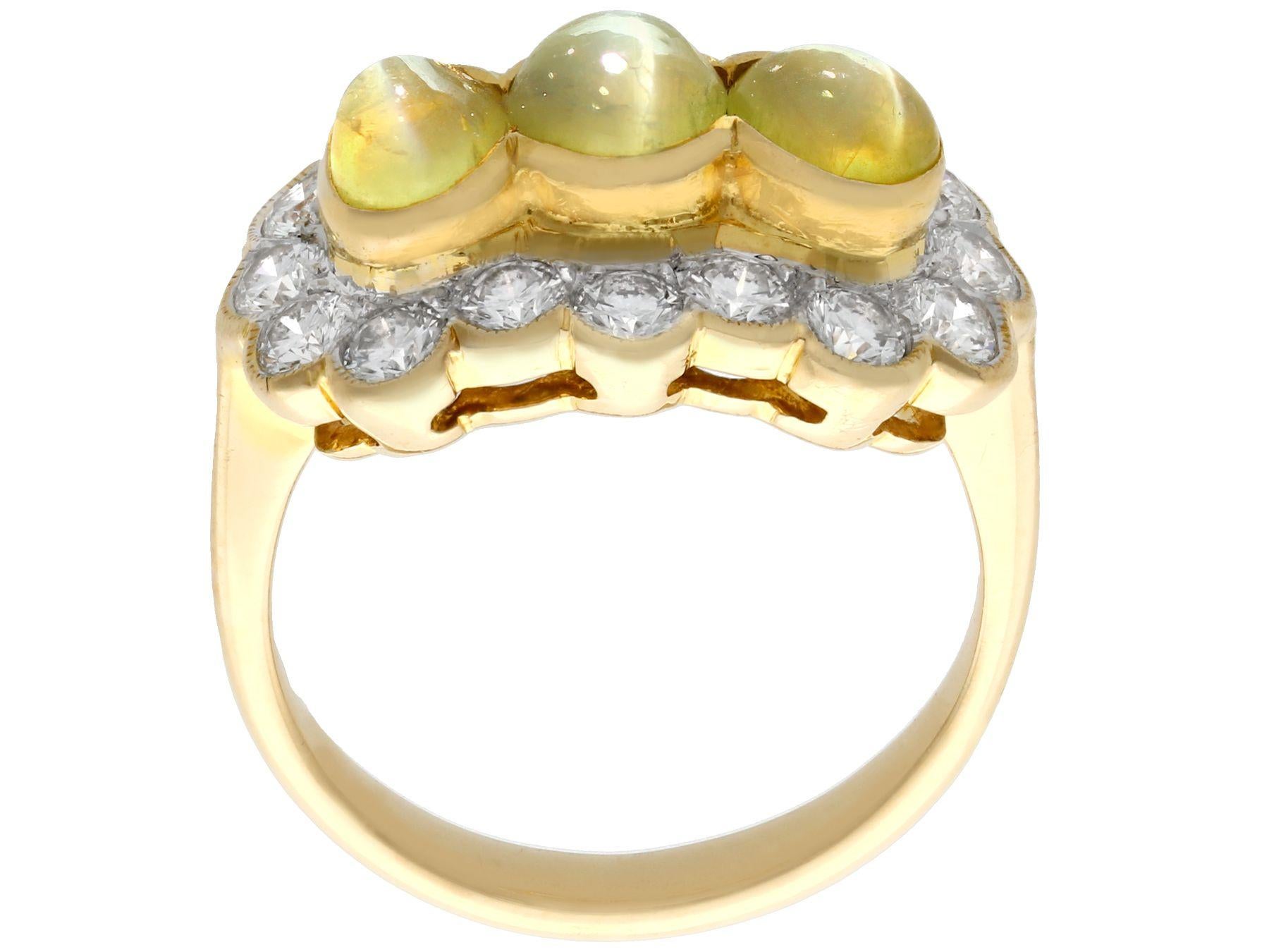 Women's Vintage 1970s 2.19Ct Cabochon Cut Chrysoberyl and Diamond Gold Cocktail Ring For Sale