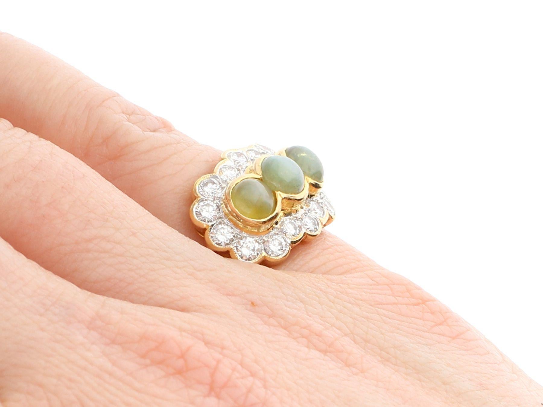 Vintage 1970s 2.19Ct Cabochon Cut Chrysoberyl and Diamond Gold Cocktail Ring For Sale 2