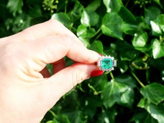 Vintage 1970s 3.05 Carat Emerald Diamond White Gold Cocktail Ring