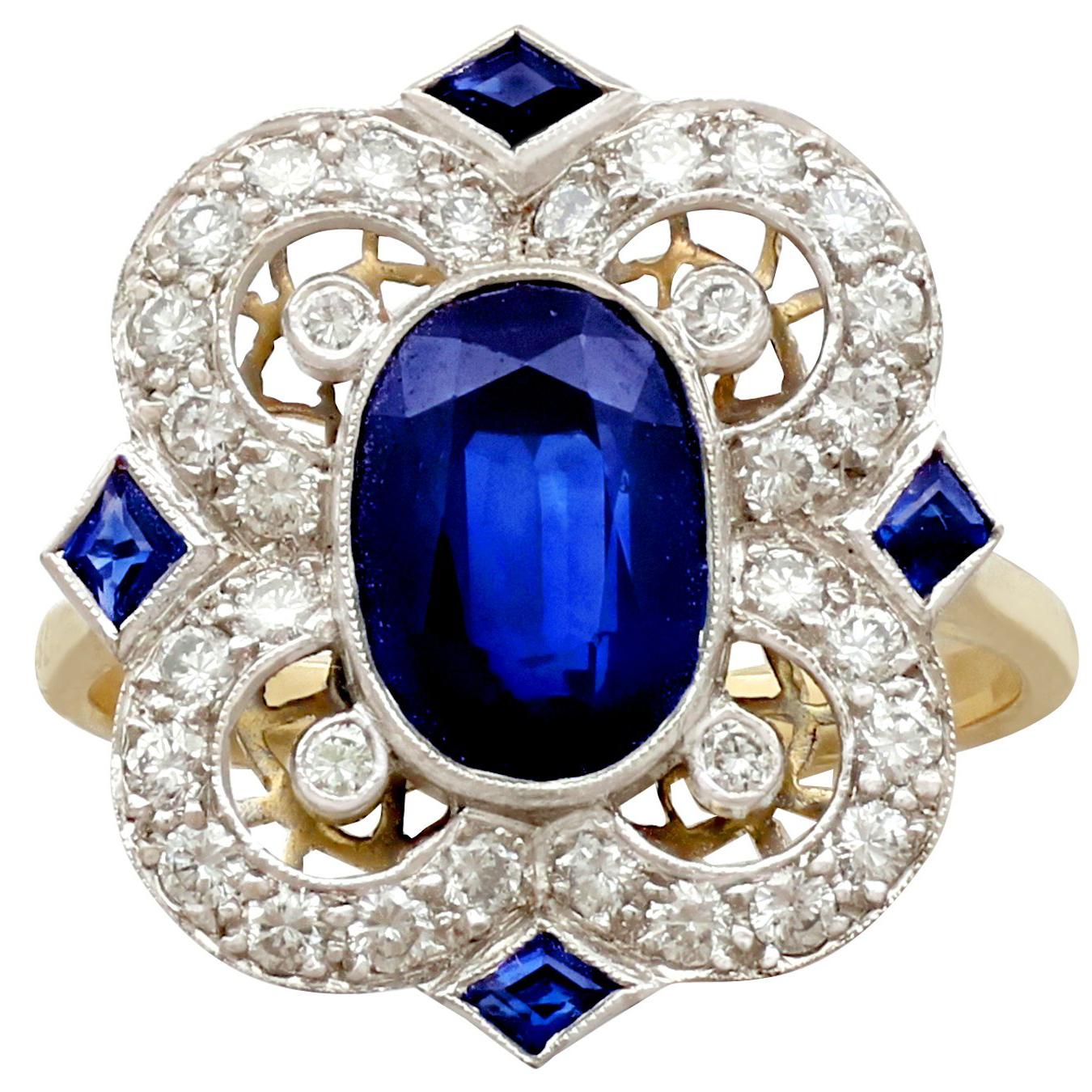 Vintage 1970s 3.20 Carat Sapphire Diamond Gold Cocktail Ring In Excellent Condition In Jesmond, Newcastle Upon Tyne