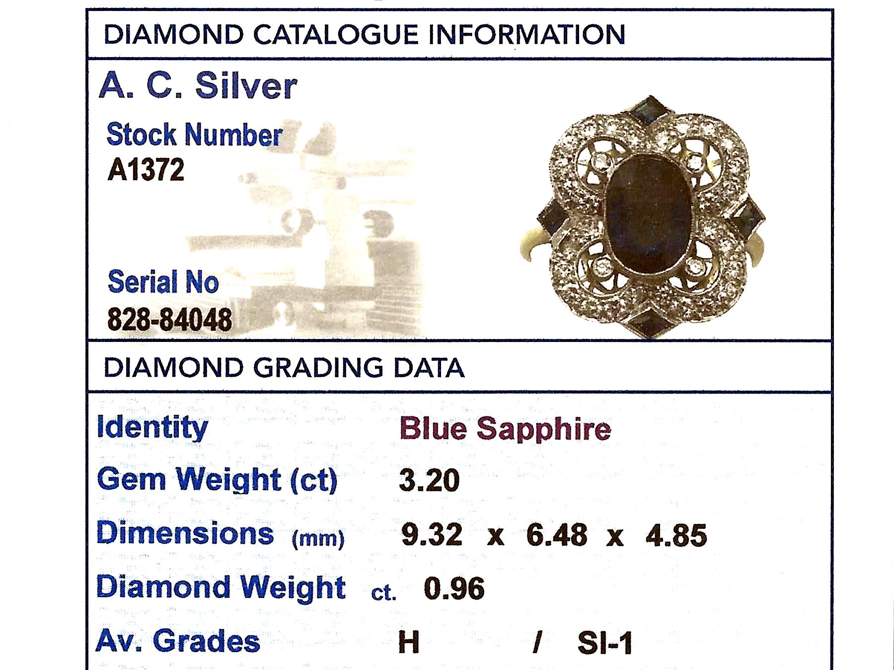 Vintage 1970s 3.20 Carat Sapphire Diamond Gold Cocktail Ring 2