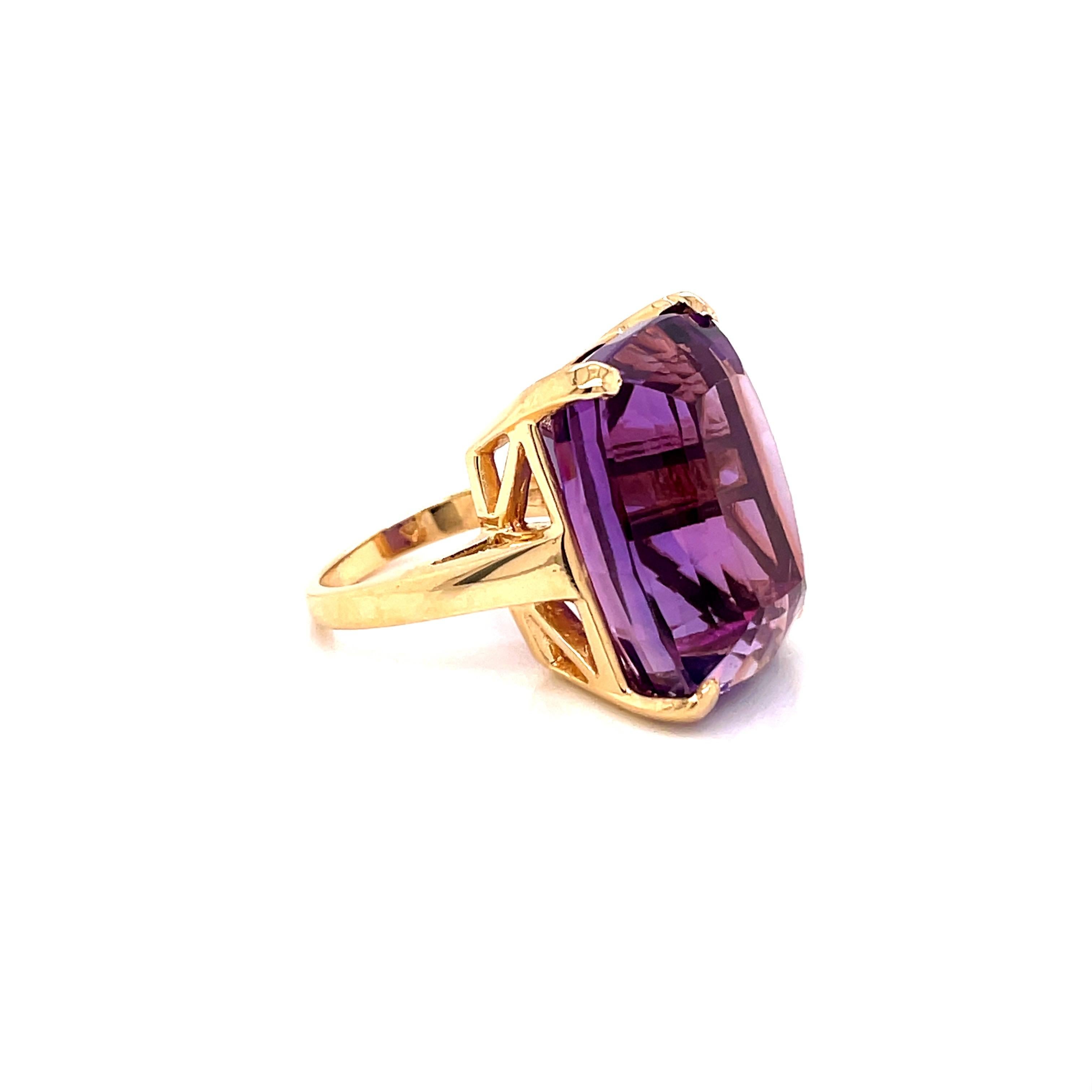 Contemporary Vintage 1970's 35ct Cushion Cut Amethyst Ring