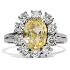 Vintage 1970s 3.8 Carat No Heat Fancy Yellow Sapphire Diamond Entourage Ring