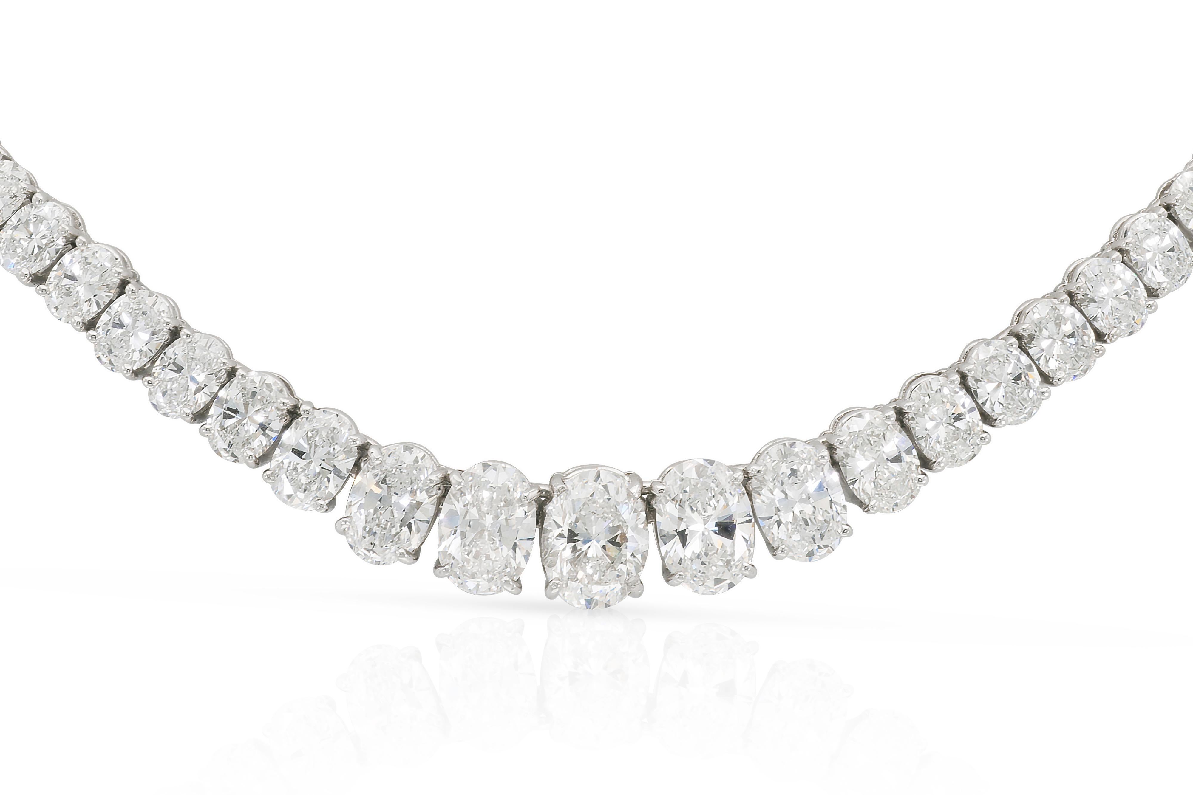 Finely crafted in platinum with graduating Oval cut Diamonds weighing approximately a total of 46.50 carats.
The 5 large center Diamonds are GIA certified.
2.51ct, E/VS2, GIA #1196972842
1.75ct, F/VVS2, GIA #5234140609
1.66ct, E/VS1, GIA