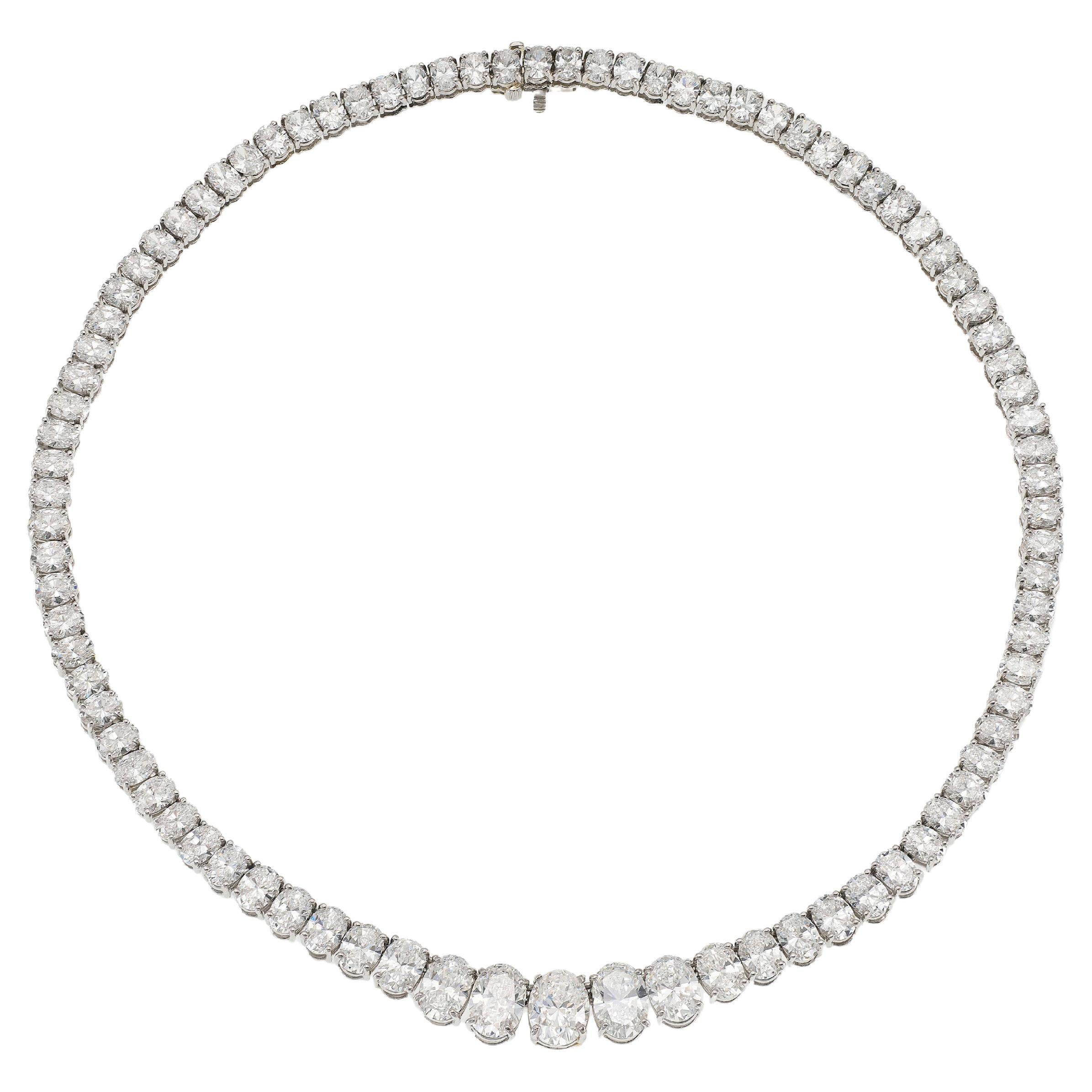 Vintage 1970s 46.50 Carat Oval Cut Diamond Riviera Necklace For Sale