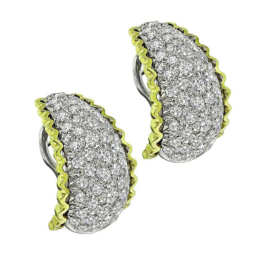 Vintage 1970s 5.00ct Diamond 18k Yellow and White Gold Earrings