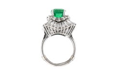 Vintage 1970s 7.00 Carat Colombian Emerald and 4.00 Carat Diamond Ballerina Ring