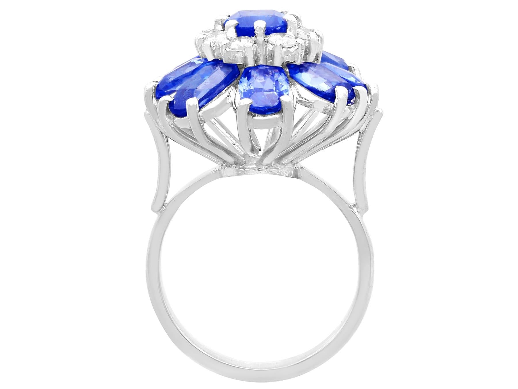 Women's or Men's Vintage 1970s 7.84 Carat Sapphire and Diamond White Gold Cocktail Ring For Sale
