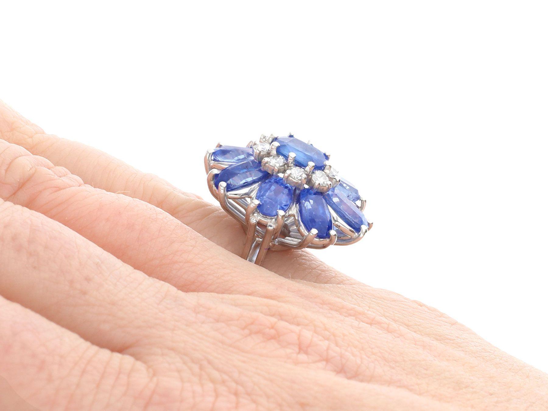 Vintage 1970s 7.84 Carat Sapphire and Diamond White Gold Cocktail Ring For Sale 3
