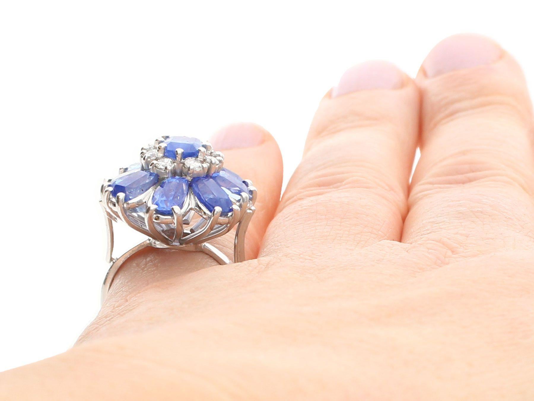 Vintage 1970s 7.84 Carat Sapphire and Diamond White Gold Cocktail Ring For Sale 4