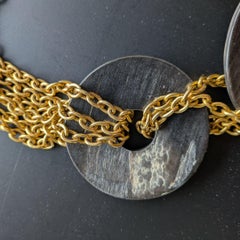 Vintage 1970s/80s Gilt Metal and Triple Horn Ring Statement Necklace