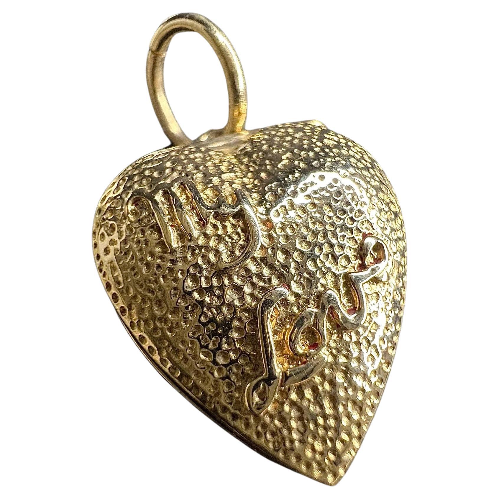 Vintage 1970’s 9ct Gold Heart Locket Pendant with Tiny Diamond Ring For Sale